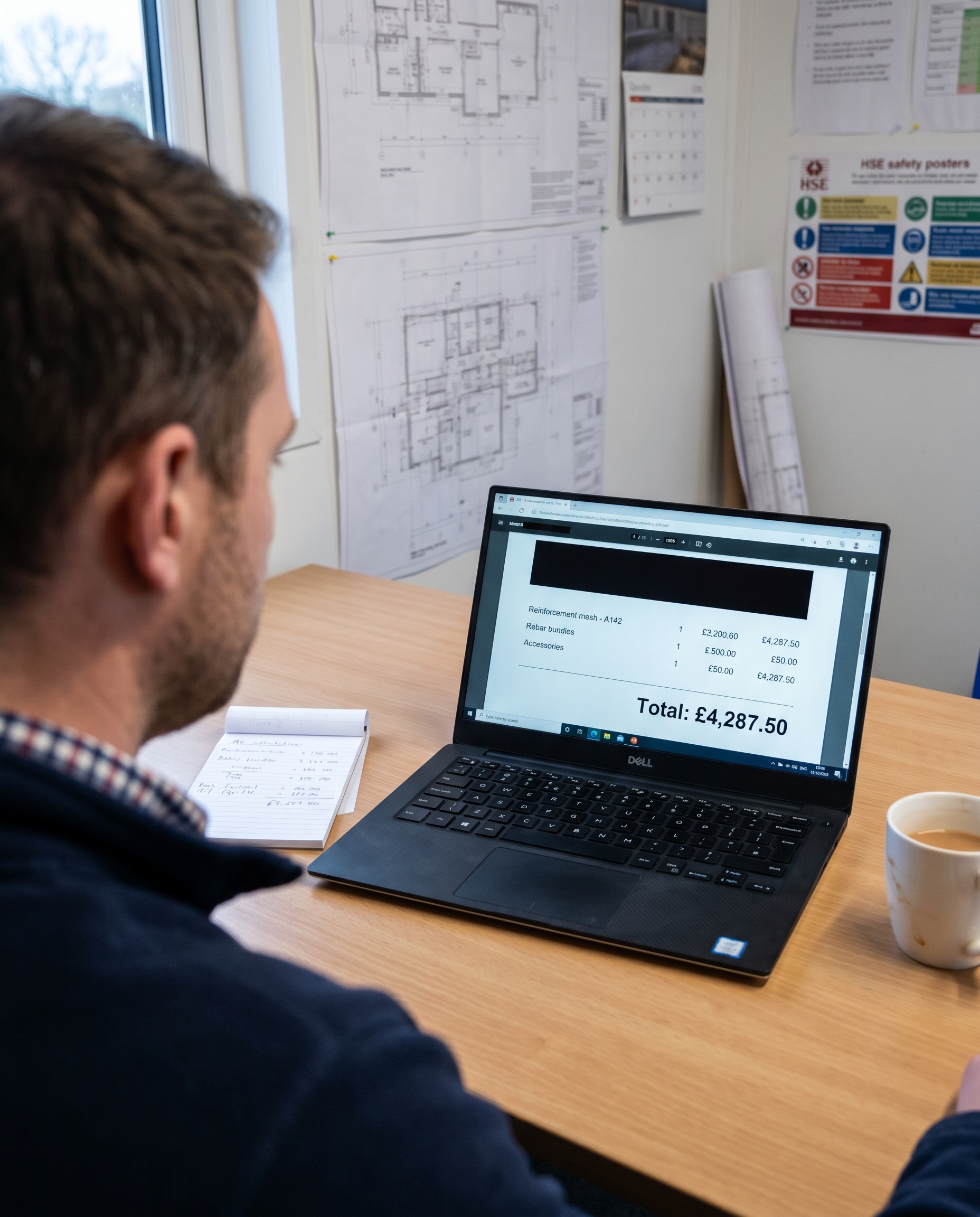 Slide 1 — Competitor quote with blurred letterhead, total £4,287.50